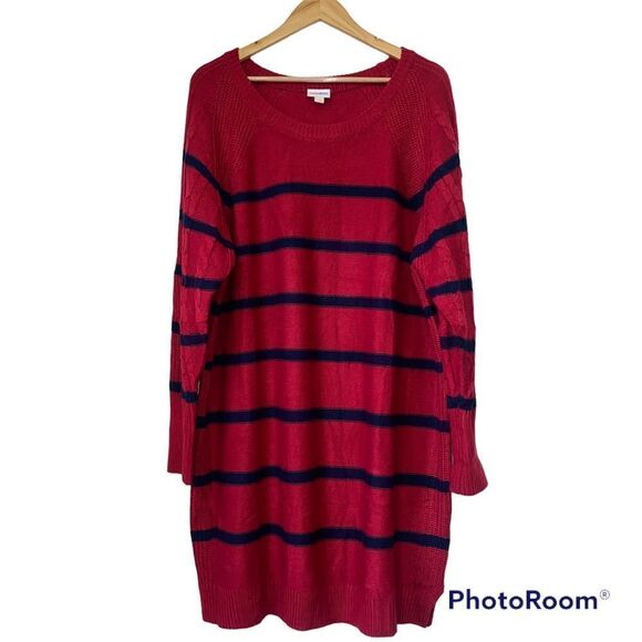 LuLaRoe Lauren Sweater Dress Striped Red Blue 3X - Picture 3 of 10